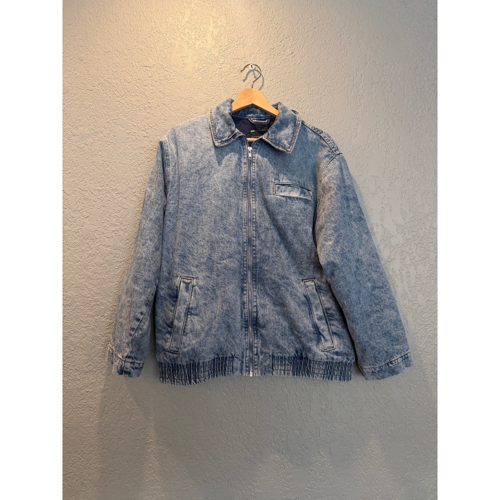 ASOS DESIGN Mens Light Blue Acid Wash Denim Zip Up Bomber Jacket XS